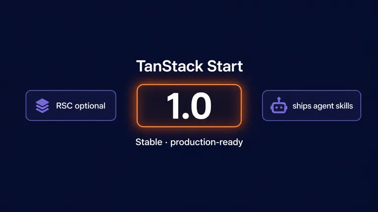 Enpitech illustration of TanStack Start 1.0: stable and production-ready, RSC optional, ships agent skills